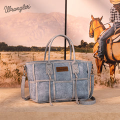 Wrangler Woven Tooled Grid Panel Crossbody Bag