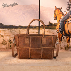 Wrangler Woven Tooled Grid Panel Crossbody Bag