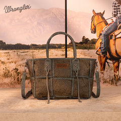 Wrangler Woven Tooled Grid Panel Crossbody Bag