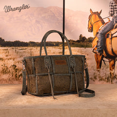 Wrangler Woven Tooled Grid Panel Crossbody Bag