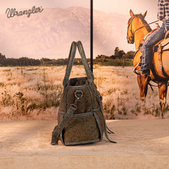 Wrangler Woven Tooled Grid Panel Crossbody Bag