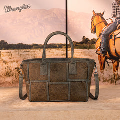 Wrangler Woven Tooled Grid Panel Crossbody Bag