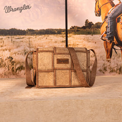 Wrangler Woven Tooled Grid Panel Flap Crossbody Bag