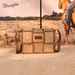 Wrangler Woven Tooled Grid Panel Flap Crossbody Bag