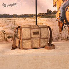 Wrangler Woven Tooled Grid Panel Flap Crossbody Bag