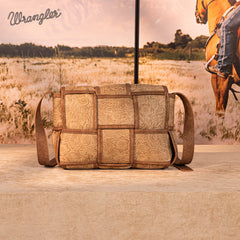 Wrangler Woven Tooled Grid Panel Flap Crossbody Bag