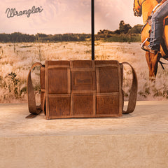 Wrangler Woven Tooled Grid Panel Flap Crossbody Bag
