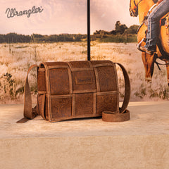 Wrangler Woven Tooled Grid Panel Flap Crossbody Bag