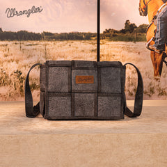 Wrangler Woven Tooled Grid Panel Flap Crossbody Bag