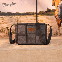 Wrangler Woven Tooled Grid Panel Flap Crossbody Bag
