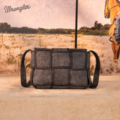 Wrangler Woven Tooled Grid Panel Flap Crossbody Bag
