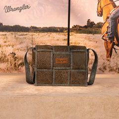 Wrangler Woven Tooled Grid Panel Flap Crossbody Bag