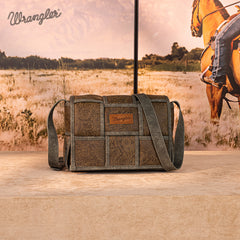 Wrangler Woven Tooled Grid Panel Flap Crossbody Bag