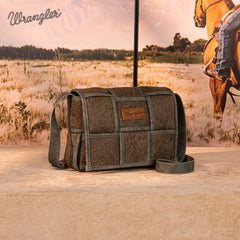 Wrangler Woven Tooled Grid Panel Flap Crossbody Bag