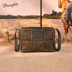 Wrangler Woven Tooled Grid Panel Flap Crossbody Bag