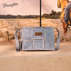 Wrangler Woven Tooled Grid Panel Flap Crossbody Bag