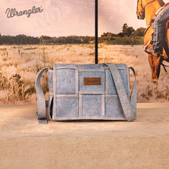Wrangler Woven Tooled Grid Panel Flap Crossbody Bag
