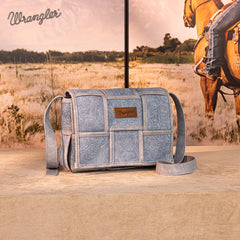 Wrangler Woven Tooled Grid Panel Flap Crossbody Bag