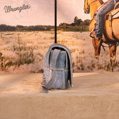 Wrangler Woven Tooled Grid Panel Flap Crossbody Bag