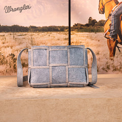 Wrangler Woven Tooled Grid Panel Flap Crossbody Bag
