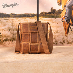 Wrangler Woven Tooled Grid Panel Crossbody Bag