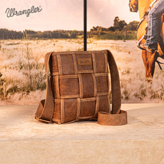 Wrangler Woven Tooled Grid Panel Crossbody Bag