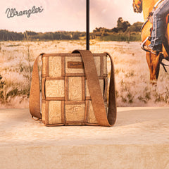 Wrangler Woven Tooled Grid Panel Crossbody Bag