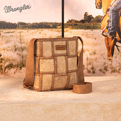 Wrangler Woven Tooled Grid Panel Crossbody Bag