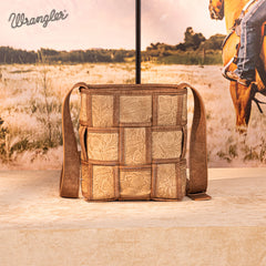 Wrangler Woven Tooled Grid Panel Crossbody Bag