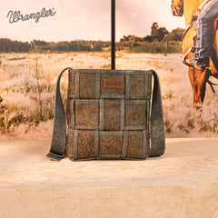 Wrangler Woven Tooled Grid Panel Crossbody Bag