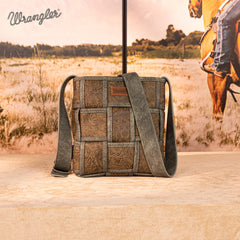 Wrangler Woven Tooled Grid Panel Crossbody Bag