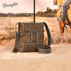 Wrangler Woven Tooled Grid Panel Crossbody Bag