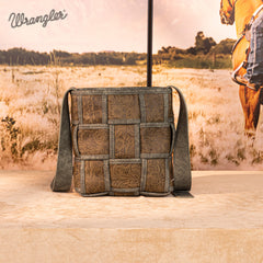 Wrangler Woven Tooled Grid Panel Crossbody Bag