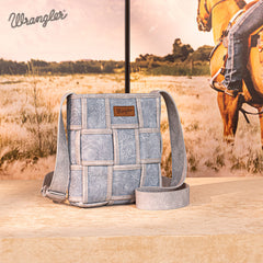 Wrangler Woven Tooled Grid Panel Crossbody Bag