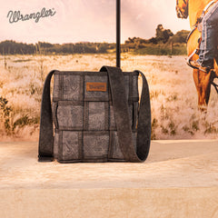 Wrangler Woven Tooled Grid Panel Crossbody Bag