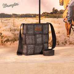 Wrangler Woven Tooled Grid Panel Crossbody Bag