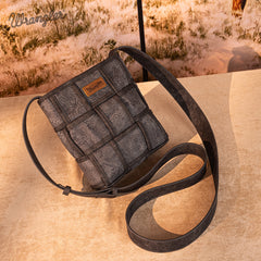 Wrangler Woven Tooled Grid Panel Crossbody Bag