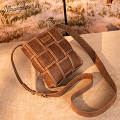 Wrangler Woven Tooled Grid Panel Crossbody Bag