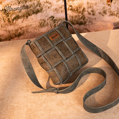 Wrangler Woven Tooled Grid Panel Crossbody Bag