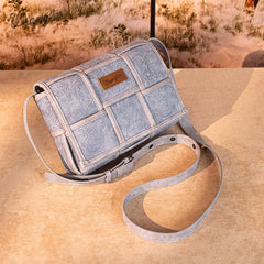 Wrangler Woven Tooled Grid Panel Flap Crossbody Bag