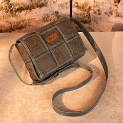 Wrangler Woven Tooled Grid Panel Flap Crossbody Bag