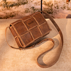 Wrangler Woven Tooled Grid Panel Flap Crossbody Bag