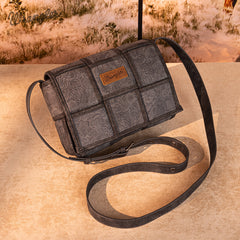 Wrangler Woven Tooled Grid Panel Flap Crossbody Bag