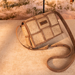 Wrangler Woven Tooled Grid Panel Flap Crossbody Bag