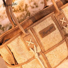 Wrangler Woven Tooled Grid Panel Crossbody Bag