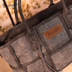 Wrangler Woven Tooled Grid Panel Crossbody Bag