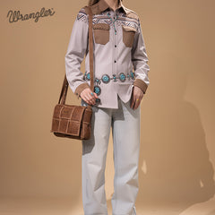 Wrangler Woven Tooled Grid Panel Flap Crossbody Bag