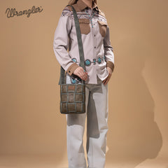 Wrangler Woven Tooled Grid Panel Crossbody Bag