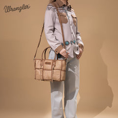 Wrangler Woven Tooled Grid Panel Crossbody Bag