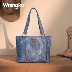 Wrangler "W" Stitch Water Repellent Denim Pocket Zippered Tote Bag